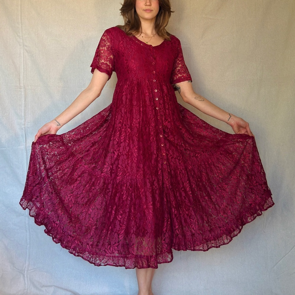 90s Stevie Nicks Whimsigoth Lace Maxi Dress